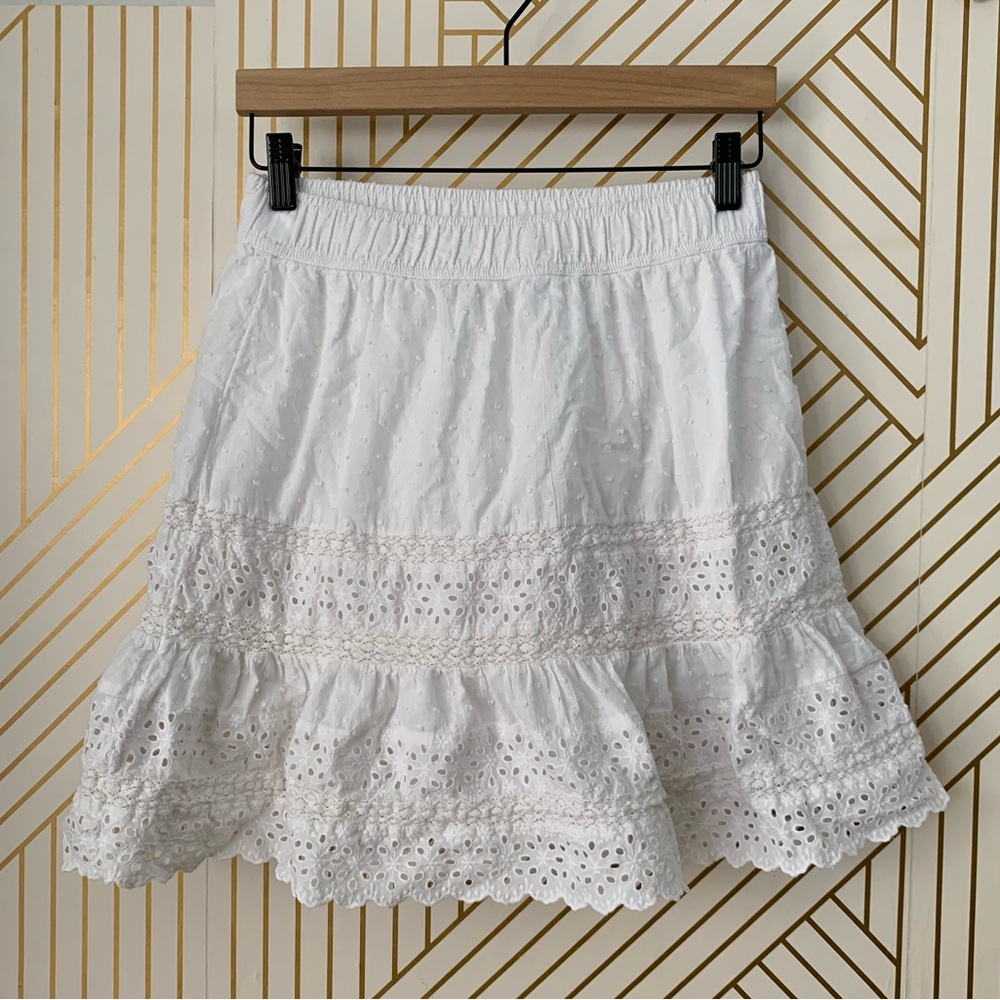 Loft 100% Cotton Eyelet Skirt Swiss Dot layered tiered  coastal cowgirl boho S